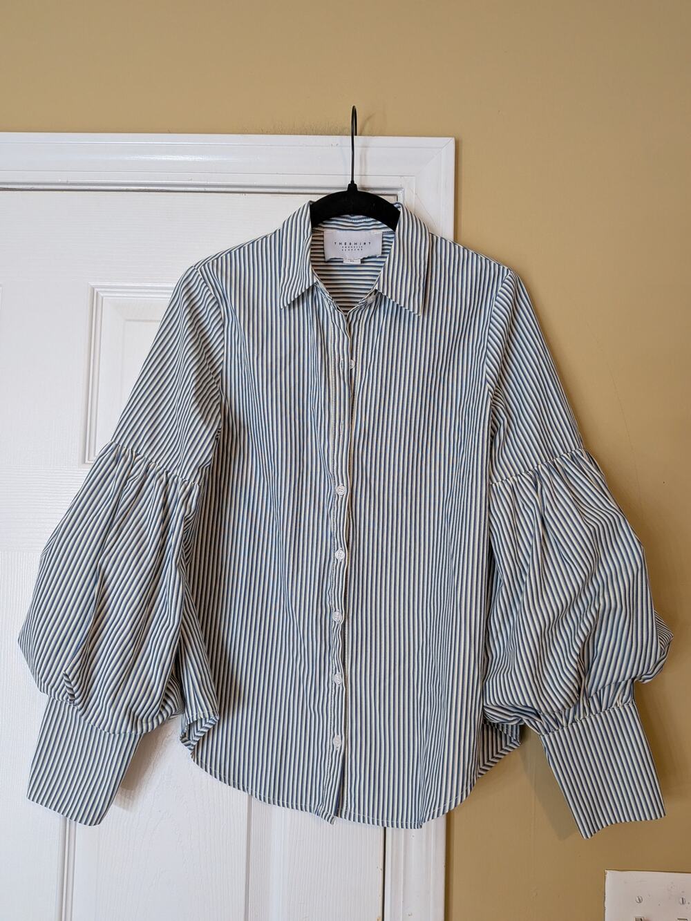 The Shirt by Rochelle Behrens Blue & White Striped Cotton Button Down Size XS